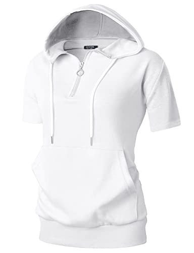 GIVON Damen-Kapuzenpullover mit Reißverschluss, schmale Passform, kurze Ärmel, dünne Jacke, durchgehender Reißverschluss, Sweatshirt mit Übergröße, DCF211-Weiß, S von GIVON