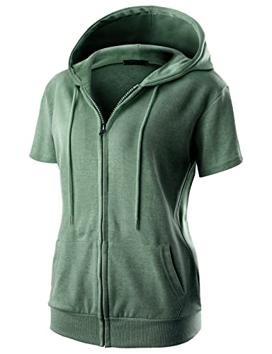 GIVON Damen-Kapuzenpullover mit Reißverschluss, schmale Passform, kurze Ärmel, dünne Jacke, durchgehender Reißverschluss, Sweatshirt mit Übergröße, DCF256-Jadegreen, XL von GIVON