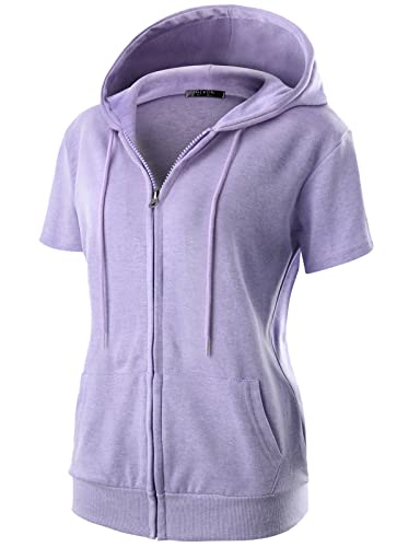 GIVON Damen-Kapuzenpullover mit Reißverschluss, schmale Passform, kurze Ärmel, dünne Jacke, durchgehender Reißverschluss, Sweatshirt mit Übergröße, DCF256-Lavendel, M von GIVON