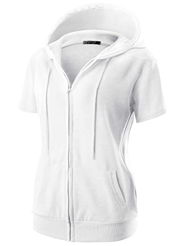 GIVON Damen-Kapuzenpullover mit Reißverschluss, schmale Passform, kurze Ärmel, dünne Jacke, durchgehender Reißverschluss, Sweatshirt mit Übergröße, DCF256-Weiß, XXL GIVON Damen-Kapuzenpullover mit Reißverschluss, schmale Passform, kurze Ärmel, dünne Jacke, durchgehender Reißverschluss, Sweatshirt mit Übergröße, DCF256-Weiß, XXL von GIVON