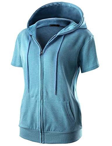 GIVON Damen-Kapuzenpullover mit Reißverschluss, schmale Passform, kurze Ärmel, dünne Jacke, durchgehender Reißverschluss, Sweatshirt mit Übergröße, DCF256-skyblue, 4XL von GIVON