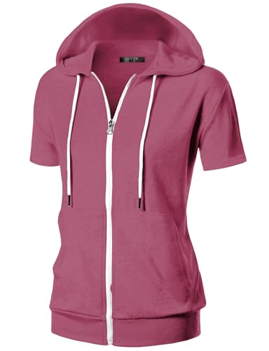 GIVON Damen-Kapuzenpullover mit Reißverschluss, schmale Passform, kurze Ärmel, dünne Jacke, durchgehender Reißverschluss, Sweatshirt mit Übergröße, Dcf207-sparking Grape, S von GIVON