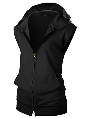 GIVON Damen Leichte Kapuzenweste Ärmellos 1/4 Reißverschluss Pullover Casual Hoodie Sweatshirt mit Taschen, DCF512-Schwarz, Small von GIVON