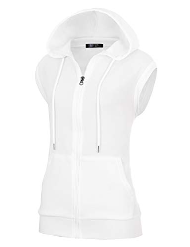 GIVON Damen Slim Fit Ärmellos Leicht Zip Up Hoodie Vest mit Tasche, Gwh010-weiß, L von GIVON