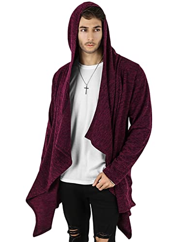 GIVON Herren-Strickjacke mit Kapuze, Rüschen, Schalkragen, Drapierumhang, Übermantel mit Taschen und übergroßer Kapuze, Dcc145-Lila, L von GIVON