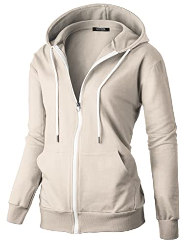GIVON Leichter Damen-Kapuzenpullover aus French Terry mit durchgehendem Reißverschluss, DCF340-Beige, X-Large von GIVON
