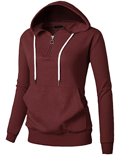 GIVON Leichter dünner Damen-Pullover mit Viertel-Reißverschluss und Kapuze in Übergröße, DCF201-Burgunderrot, XL von GIVON