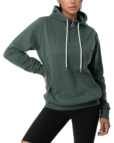GIVON Leichter dünner Damen-Pullover mit Viertel-Reißverschluss und Kapuze in Übergröße, DCF201-Jade Green, M von GIVON