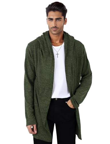 GIVON Longline Strickjacke mit Kapuze, Rüschen, Schalkragen, vorne offen, lange Ärmel, drapierter Umhang, Dcc055-Khaki, XX-Large von GIVON