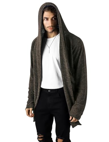 GIVON Longline Strickjacke mit Kapuze, Rüschen, Schalkragen, vorne offen, lange Ärmel, drapierter Umhang mit Taschen, Dcc255-braun, Klein von GIVON