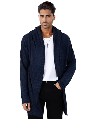 GIVON Longline Strickjacke mit Kapuze, Rüschen, Schalkragen, vorne offen, lange Ärmel, drapierter Umhang mit Taschen, Dcc255-navy, XL von GIVON