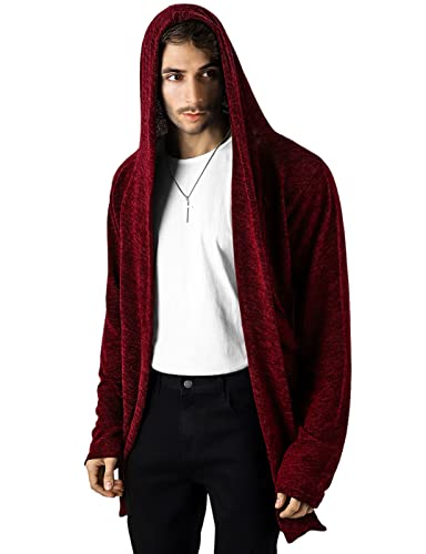 GIVON Longline Strickjacke mit Kapuze, Rüschen, Schalkragen, vorne offen, lange Ärmel, drapierter Umhang mit Taschen, Dcc255-rot, XX-Large von GIVON