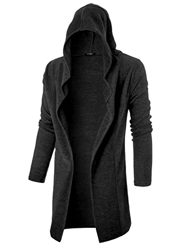 GIVON Longline Strickjacke mit Kapuze, Rüschen, Schalkragen, vorne offen, mit Fleece-Stoff, Dcc050-anthrazit, Mittel von GIVON