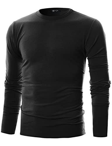 GIVON Männer Slim Fit weiche Baumwolle Langarm Leichtes Thermal Rundhals-T-Shirt Dcp033-Schwarz Large von GIVON