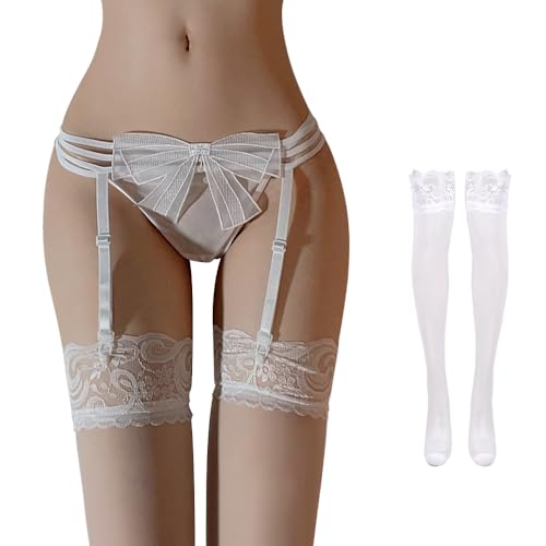 GIVTULIP Strumpfhalter Set 3-Teilig Damen Spitzen Strumpfhaltergürtel Set mit 4 Strumpfbändern Strapsstrümpfe + G-string Verstellbarer Dessous Sexy Garter Belt Schwarz/Weiß/Rot/Rosa GIVTULIP Strumpfhalter Set 3-Teilig Damen Spitzen Strumpfhaltergürtel Set mit 4 Strumpfbändern Strapsstrümpfe + G-string Verstellbarer Dessous Sexy Garter Belt Schwarz/Weiß/Rot/Rosa von GIVTULIP