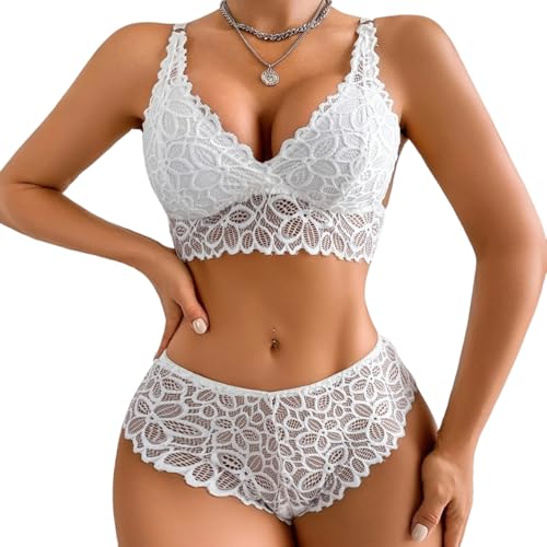 GIVTULIP Unterwäsche Set BH und Slip Dessous Damen Spitze BH Unterhosen Set Bügelfreier BHS mit Verstellbaren Trägern Push-Up Büstenhalter ohne Bügel Große Größen Babydoll Schwarz Rot S-L von GIVTULIP