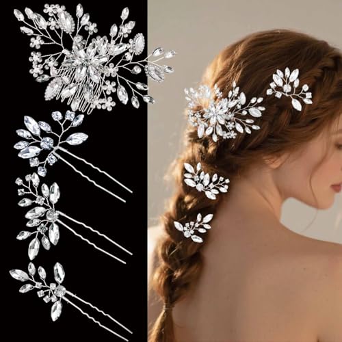 4 x Kristall-Hochzeits-Haarkamm mit Strasssteinen, Braut-Haarnadeln für Braut, Brautjungfern, Blumenmädchen, Hochzeit, Party, Haarschmuck 4 x Kristall-Hochzeits-Haarkamm mit Strasssteinen, Braut-Haarnadeln für Braut, Brautjungfern, Blumenmädchen, Hochzeit, Party, Haarschmuck von GIYAWA