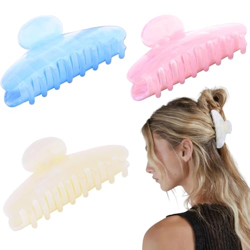 Acryl-Klauenclips für Damen, niedliche Haarspangen, rutschfester Griff, Pastell-Haar-Accessoires, mittlere Haarklammer für dickes Haar (Blau, Weiß, Rosa), 3 Stück von GIYAWA