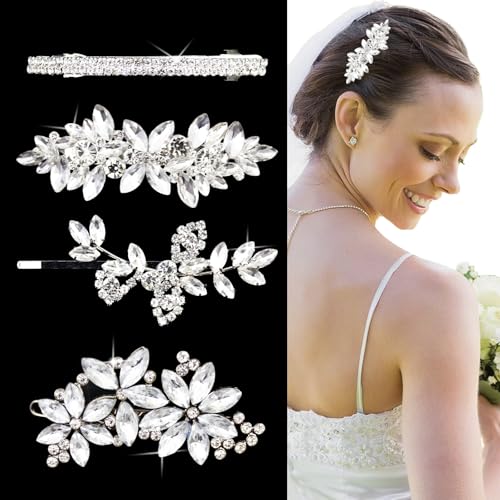 Braut-Haarspange mit Strasssteinen und Perlen, glitzernde Party-Accessoires, elegante Haarspange für Brautjungfern, Blumenmädchen, 4 Stück Braut-Haarspange mit Strasssteinen und Perlen, glitzernde Party-Accessoires, elegante Haarspange für Brautjungfern, Blumenmädchen, 4 Stück von GIYAWA