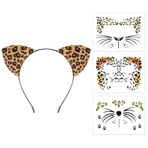 GIYAWA 4 Leoparden-Katzenohren-Tattoos, Halloween-Party-Verkleidungsset von GIYAWA