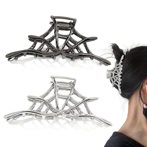 Halloween-Spinnennetz-Krallen-Clips, Spinnennetz, Halloween-Haar-Accessoires, Metall-Klauen-Clip, Schwarz und Silber, 2 Stück von GIYAWA