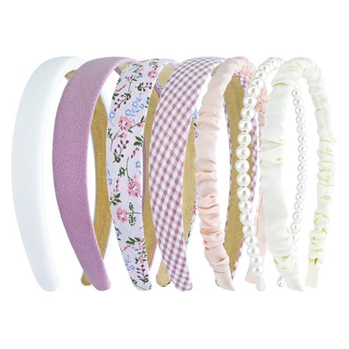 Stirnbänder für Damen und Mädchen, trendiger französischer Stil, Retro-Perlen, rutschfest, plissiert, Blumenmuster, niedliche Stirnbänder für Damenhaar, Rosa, 7 Stück Stirnbänder für Damen und Mädchen, trendiger französischer Stil, Retro-Perlen, rutschfest, plissiert, Blumenmuster, niedliche Stirnbänder für Damenhaar, Rosa, 7 Stück von GIYAWA