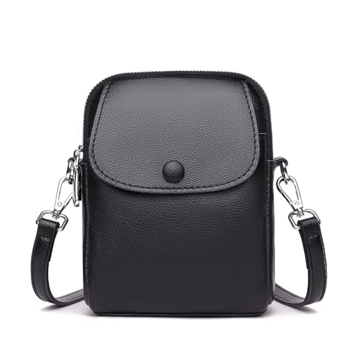 Frauen Solide Echtes Leder Schulter Messenger Taschen Kleine Telefon Tasche(Black) von GIYXHU