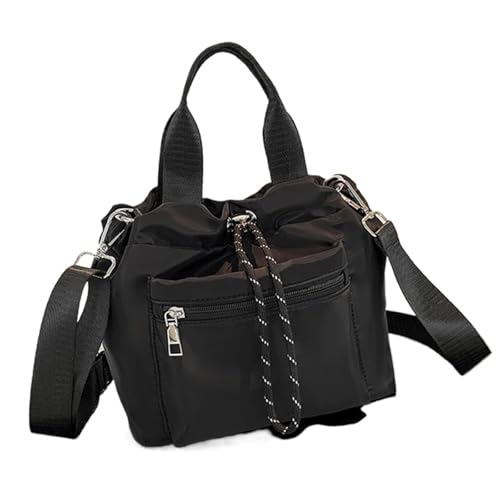 GIYXHU Damen-Eimertasche, Nylon-Eimertasche, Kordelzug, weiche Umhängetasche, große Kapazität, lässige Umhängetaschen, Damenhandtasche(Black) von GIYXHU