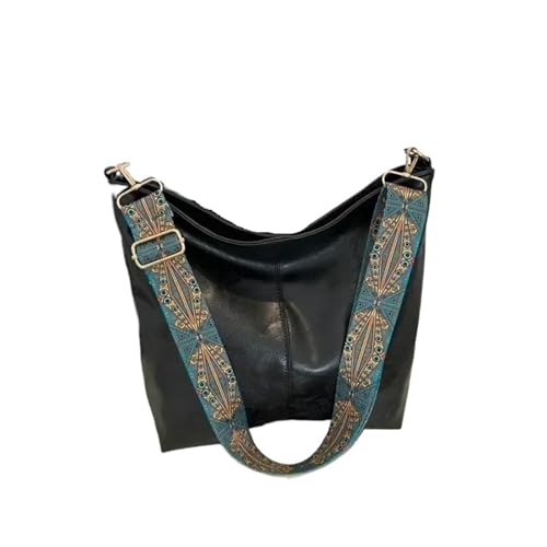 GIYXHU Damen-Eimertasche, große Kapazität, Damen-Retro-Breitband-One-Shoulder-Umhängetasche, strukturierte Pendler-Eimertasche(Black) von GIYXHU