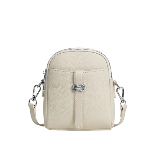 GIYXHU Echtledertasche Damen Schlichte Vielseitige Handytasche Tägliche Freizeit Schultertasche Crossbody Bag(Beige) von GIYXHU