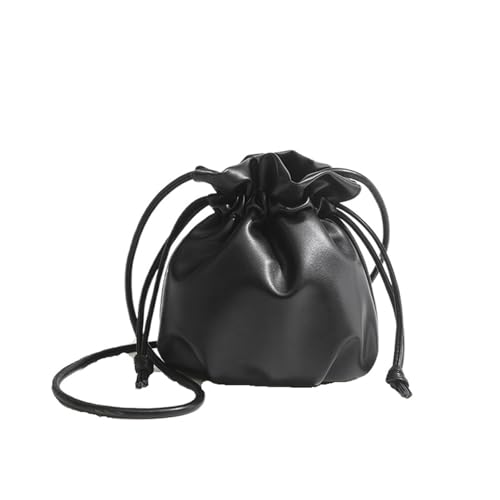 GIYXHU Einfache Frauen Kordelzug Eimer Taschen Weibliche Kleine Schulter Taschen Dame Weiche PU Leder Umhängetaschen Casual Nette Handtaschen(Black) von GIYXHU