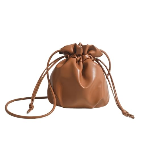 GIYXHU Einfache Frauen Kordelzug Eimer Taschen Weibliche Kleine Schulter Taschen Dame Weiche PU Leder Umhängetaschen Casual Nette Handtaschen(Brown) von GIYXHU