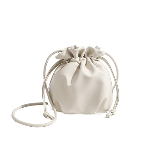 GIYXHU Einfache Frauen Kordelzug Eimer Taschen Weibliche Kleine Schulter Taschen Dame Weiche PU Leder Umhängetaschen Casual Nette Handtaschen(White) von GIYXHU