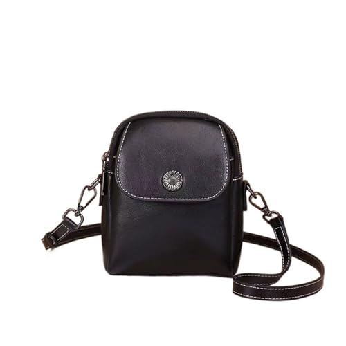 GIYXHU Einfache Straße kleine Handytasche Damen Messenger Bag Echtes Leder Shell Lady Casual Vielseitige Geldbörse(Black) von GIYXHU