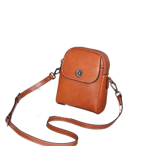 GIYXHU Einfache Straße kleine Handytasche Damen Messenger Bag Echtes Leder Shell Lady Casual Vielseitige Geldbörse(Brown) von GIYXHU