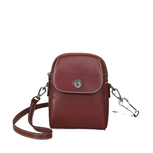 GIYXHU Einfache Straße kleine Handytasche Damen Messenger Bag Echtes Leder Shell Lady Casual Vielseitige Geldbörse(Dark Brown) von GIYXHU