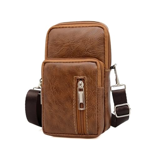 GIYXHU Herren Umhängetasche Multifunktions Leder Messenger Casual Crossbody Taschen Männliche Geldbörse Telefon Brust Pack(Brown) von GIYXHU