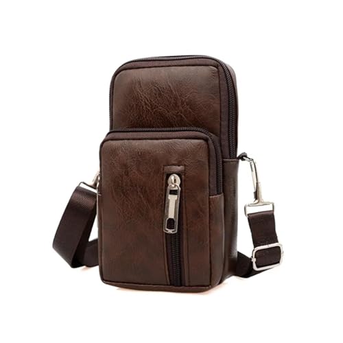GIYXHU Herren Umhängetasche Multifunktions Leder Messenger Casual Crossbody Taschen Männliche Geldbörse Telefon Brust Pack(Dark brown) von GIYXHU
