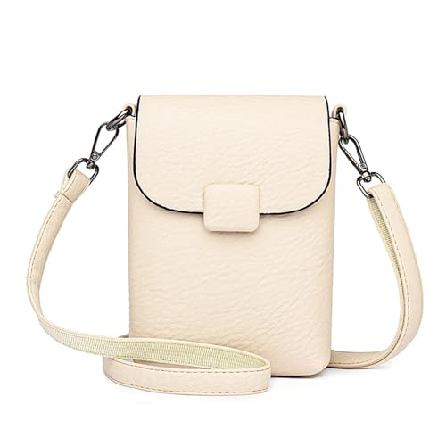 GIYXHU Kleine Telefontasche Klappe Umhängetaschen for Frauen Weiches Leder Einfarbige Geldbörse Designer Damen Umhängetasche Pendeltasche(Beige) von GIYXHU