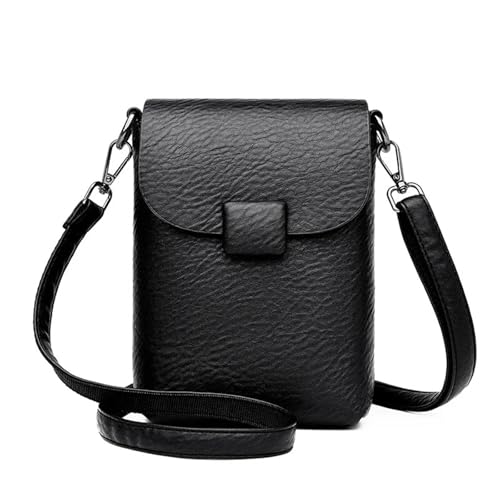 GIYXHU Kleine Telefontasche Klappe Umhängetaschen for Frauen Weiches Leder Einfarbige Geldbörse Designer Damen Umhängetasche Pendeltasche(Black) von GIYXHU
