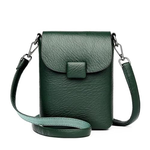 GIYXHU Kleine Telefontasche Klappe Umhängetaschen for Frauen Weiches Leder Einfarbige Geldbörse Designer Damen Umhängetasche Pendeltasche(Green) von GIYXHU