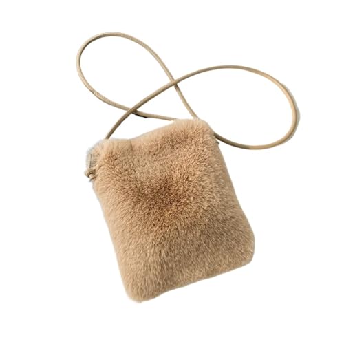 GIYXHU Kleine Umhängetasche aus Plüsch, eine, Damen-Umhängetasche, Messenger-Umhängetasche, Handytasche(Khaki) von GIYXHU