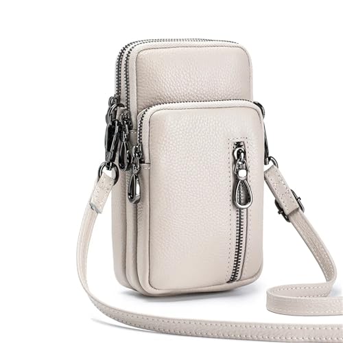 GIYXHU Kleine Umhängetasche aus echtem Leder, Mini-Umhängetasche, vertikale Handy-Umhängetaschen for Damen(Beige) von GIYXHU