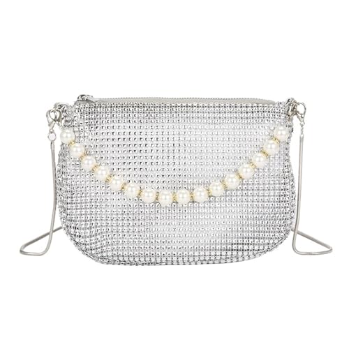 GIYXHU Perle Tasche Perlengrifftaschen Handtaschen for Frauen Elegante Schultertaschen Vintage Perlenhandtasche for Party(Silver) von GIYXHU