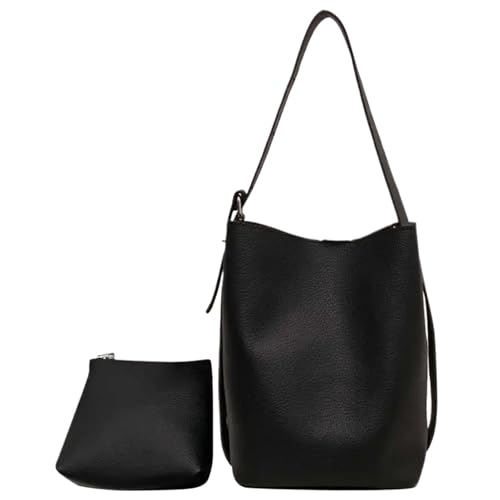 GIYXHU Retro Eimer Tasche Frauen Textur Pendler Schulter Messenger Tasche Angepasst Schulter Riemen Handtasche Mit Mini Geldbörse(Black) von GIYXHU