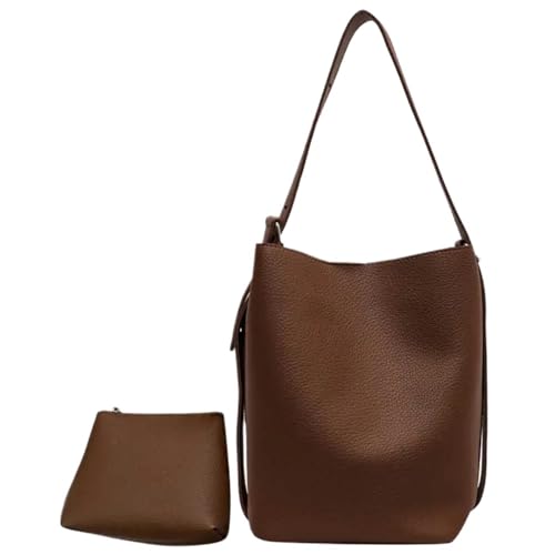 GIYXHU Retro Eimer Tasche Frauen Textur Pendler Schulter Messenger Tasche Angepasst Schulter Riemen Handtasche Mit Mini Geldbörse(Coffee) von GIYXHU
