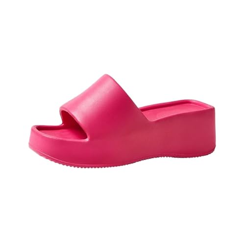GIYXHU Schlappen Damen Sommer EVA Damen Sommer Hausschuhe Damen 6CM Dicke Unterseite Home Casual Wear Ein Wort Hausschuhe(Rose Red,38-39) von GIYXHU
