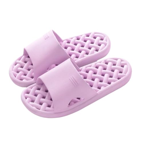 GIYXHU Schlappen Damen Sommer Sommer Damen Hausschuhe mit weicher Sohle, Hausschuhe for Zuhause, Badezimmer, Sandalen, einfarbige Unterseite, hohl, atmungsaktiv, rutschfest(Purple,42-43) von GIYXHU