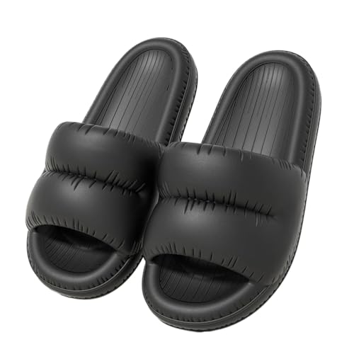 GIYXHU Schlappen Damen Sommer Sommer-Hausschuhe, flauschiges Design, die Sohle ist weich und bequem, Outdoor-Wanderschuhe, Sommer-Hausschuhe for Damen(Black,44-45) von GIYXHU
