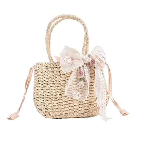 GIYXHU Strohtasche Sommer Spitze Stroh Handtasche for Weibliche Große Capcacity Rattan Strand Tasche Casual Stroh Strand Taschen(Beige) von GIYXHU